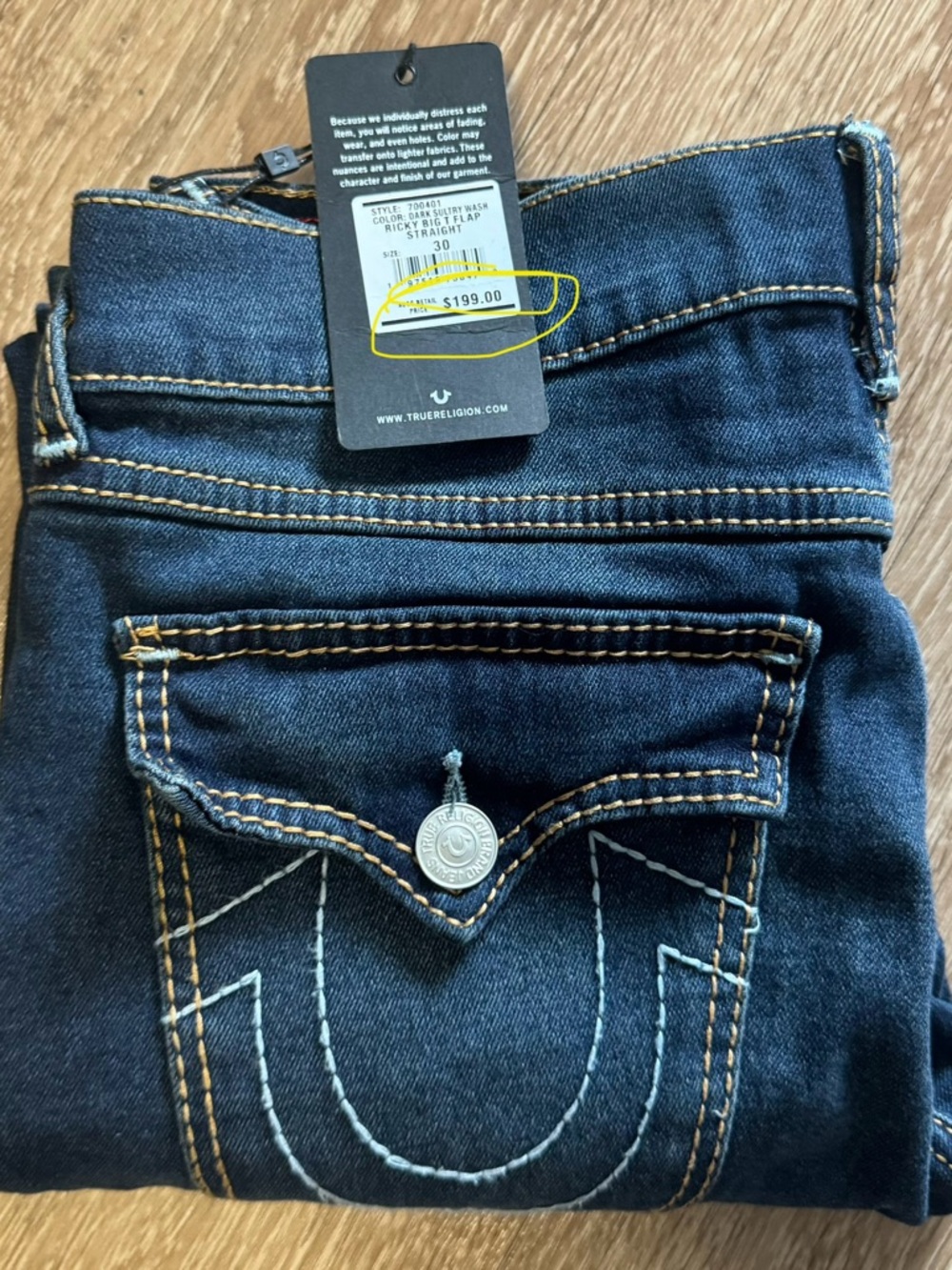 True Religion Ricky BigT Flap Straight Dark Sultry Wash Jeans